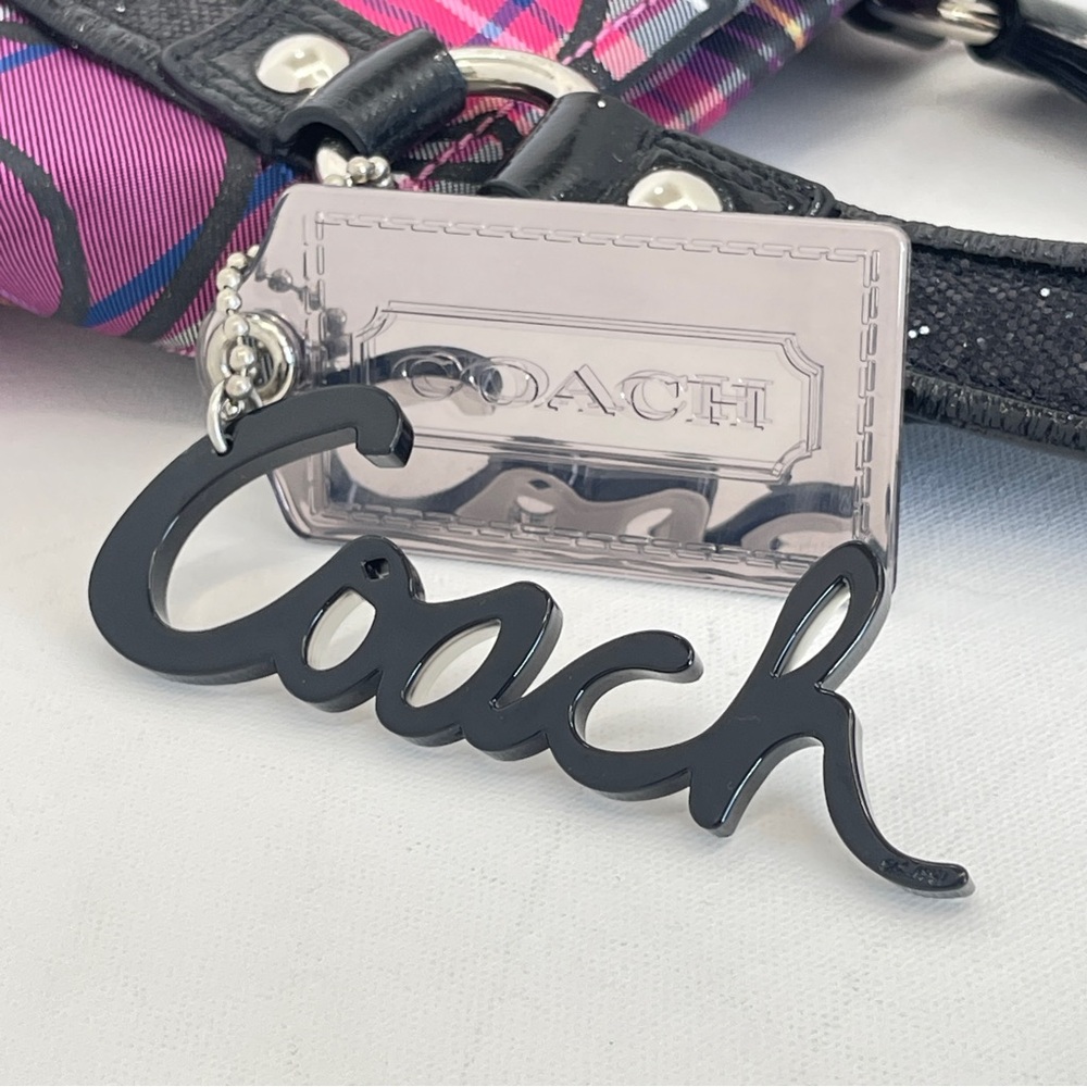 Coach Pink Plaid Signature Tote with Navy Trim - Picture 13 of 14
